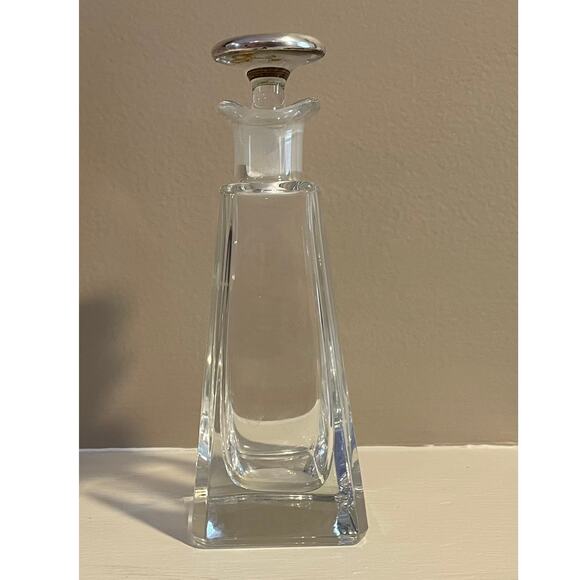 Glass Oil & Vinegar Dispenser / Bottle, Silver Lid, Etched Details - Picture 2 of 6